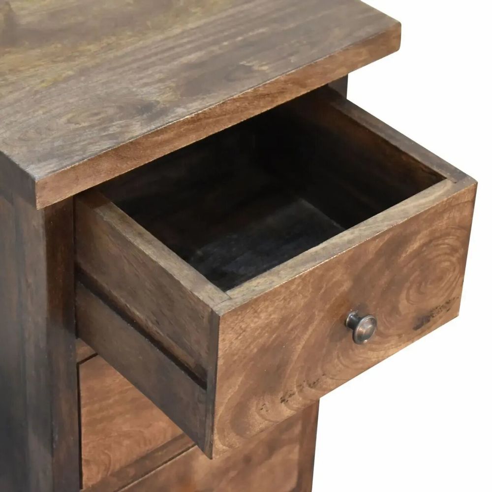 Night tables - Artisan Furniture Solid Wood Mini Classic Grey Country Nightstand, 3 Drawers, Dark Brown - ARTISAN FURNITURE