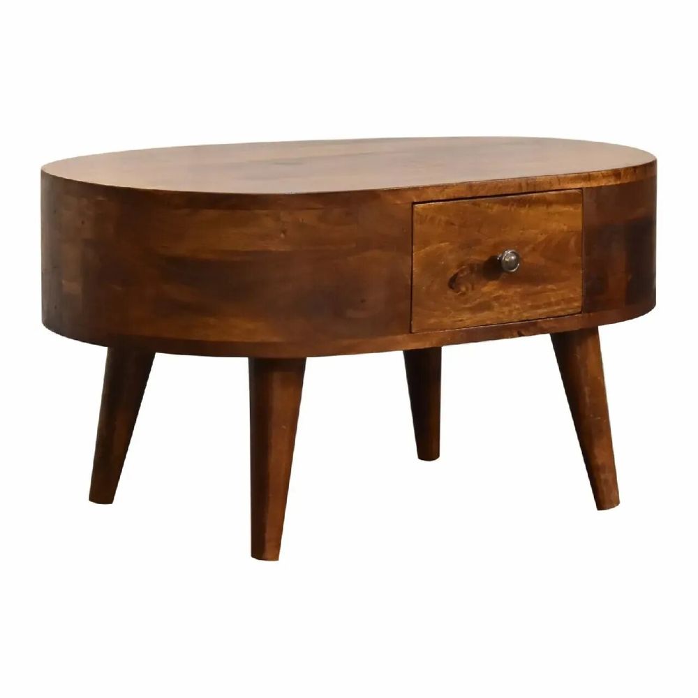 Coffee tables - Artisan Furniture Solid Wood Mini Chestnut Rounded Coffee Table, 2 Drawer, Dark Brown - ARTISAN FURNITURE