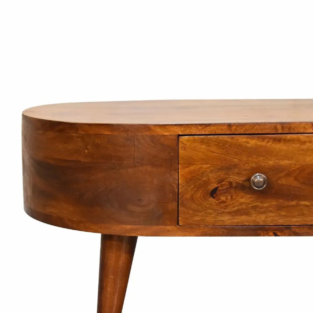 Coffee tables - Artisan Furniture Solid Wood Mini Chestnut Rounded Coffee Table, 2 Drawer, Dark Brown - ARTISAN FURNITURE