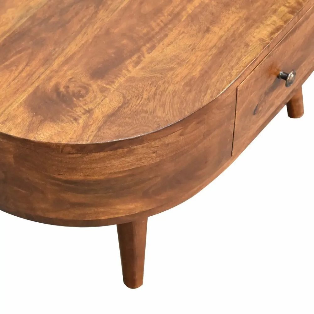 Coffee tables - Artisan Furniture Solid Wood Mini Chestnut Rounded Coffee Table, 2 Drawer, Dark Brown - ARTISAN FURNITURE