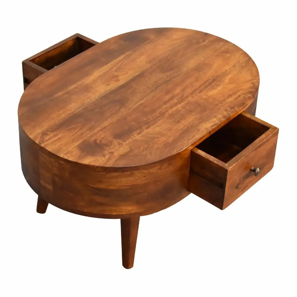 Coffee tables - Artisan Furniture Solid Wood Mini Chestnut Rounded Coffee Table, 2 Drawer, Dark Brown - ARTISAN FURNITURE