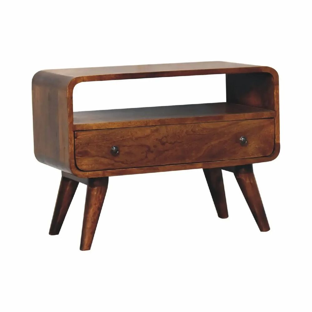 Meubles TV - Artisan Furniture en bois massif Mini Commodenut Courbé Meuble TV, 1 Tiroir, 1 Niche ouverte, Marron Foncé - ARTISAN FURNITURE