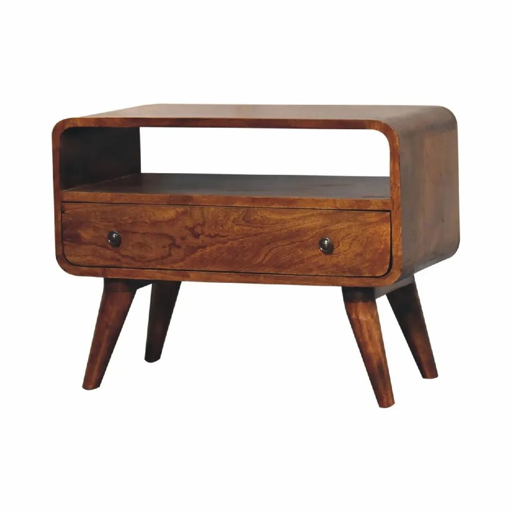 Meubles TV - Artisan Furniture en bois massif Mini Commodenut Courbé Meuble TV, 1 Tiroir, 1 Niche ouverte, Marron Foncé - ARTISAN FURNITURE