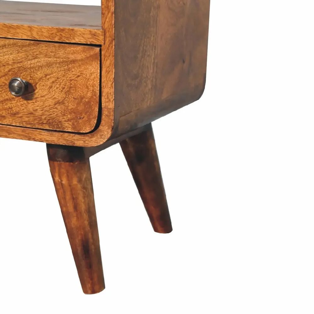 Meubles TV - Artisan Furniture en bois massif Mini Commodenut Courbé Meuble TV, 1 Tiroir, 1 Niche ouverte, Marron Foncé - ARTISAN FURNITURE