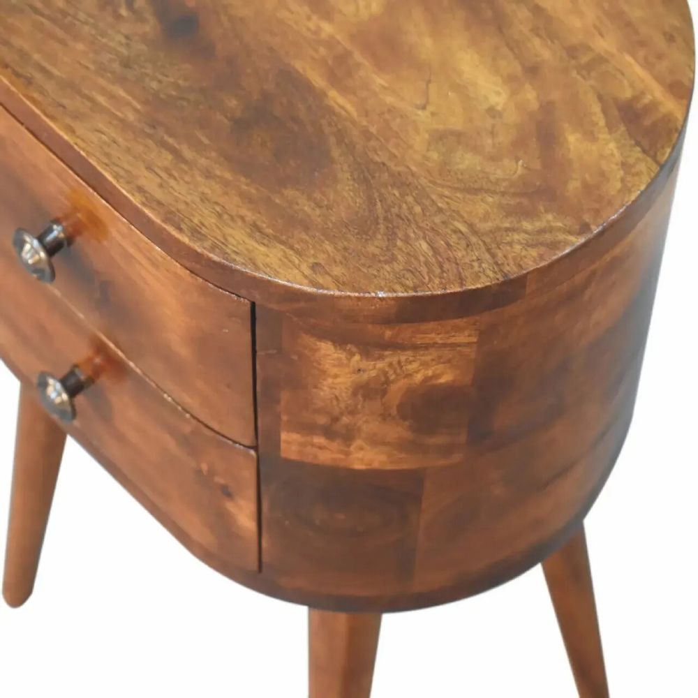 Night tables - Artisan Furniture Solid Wood Mini Chestnut Rounded Nightstand Table, 2 Drawers, Dark Brown - ARTISAN FURNITURE
