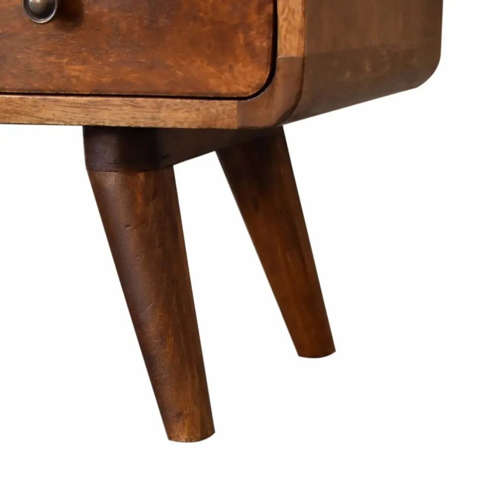 Meubles TV - Artisan Furniture en bois massif Mini Commodenut Courbé Meuble TV, 2 Tiroirs et Niche ouverte, Marron Foncé - ARTISAN FURNITURE