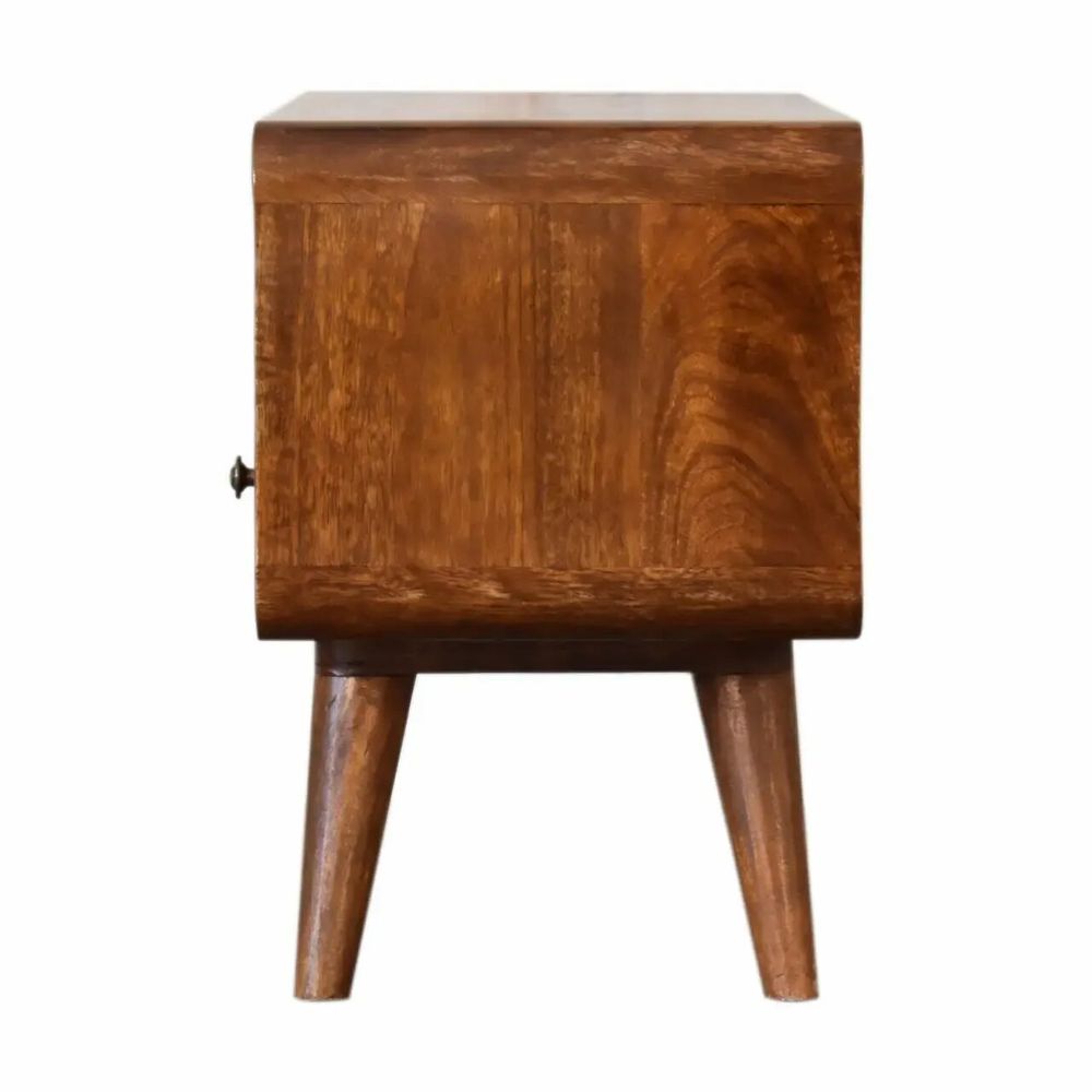 Meubles TV - Artisan Furniture en bois massif Mini Commodenut Courbé Meuble TV, 2 Tiroirs et Niche ouverte, Marron Foncé - ARTISAN FURNITURE