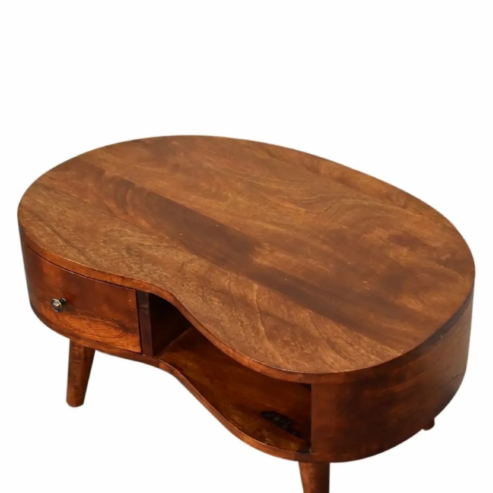 Tables basses - Artisan Furniture en bois massif Mini Commodenut Ondulé Table basse, 1 Tiroir et Niche ouverte, Marron Foncé - ARTISAN FURNITURE