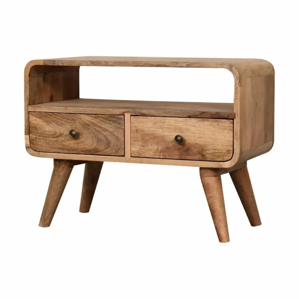 Meubles TV - Artisan Furniture en bois massif Mini Courbé Chêne clair Meuble TV, 2 Tiroirs et Niche ouverte, Marron - ARTISAN FURNITURE