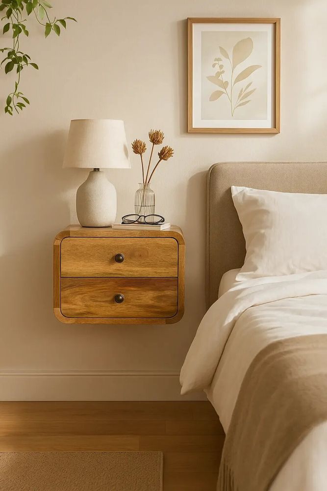 Tables de nuit - Artisan Furniture en bois massif Mini Courbe Chêne clair Suspendu Table de chevet, 2 Tiroirs, Beige - ARTISAN FURNITURE