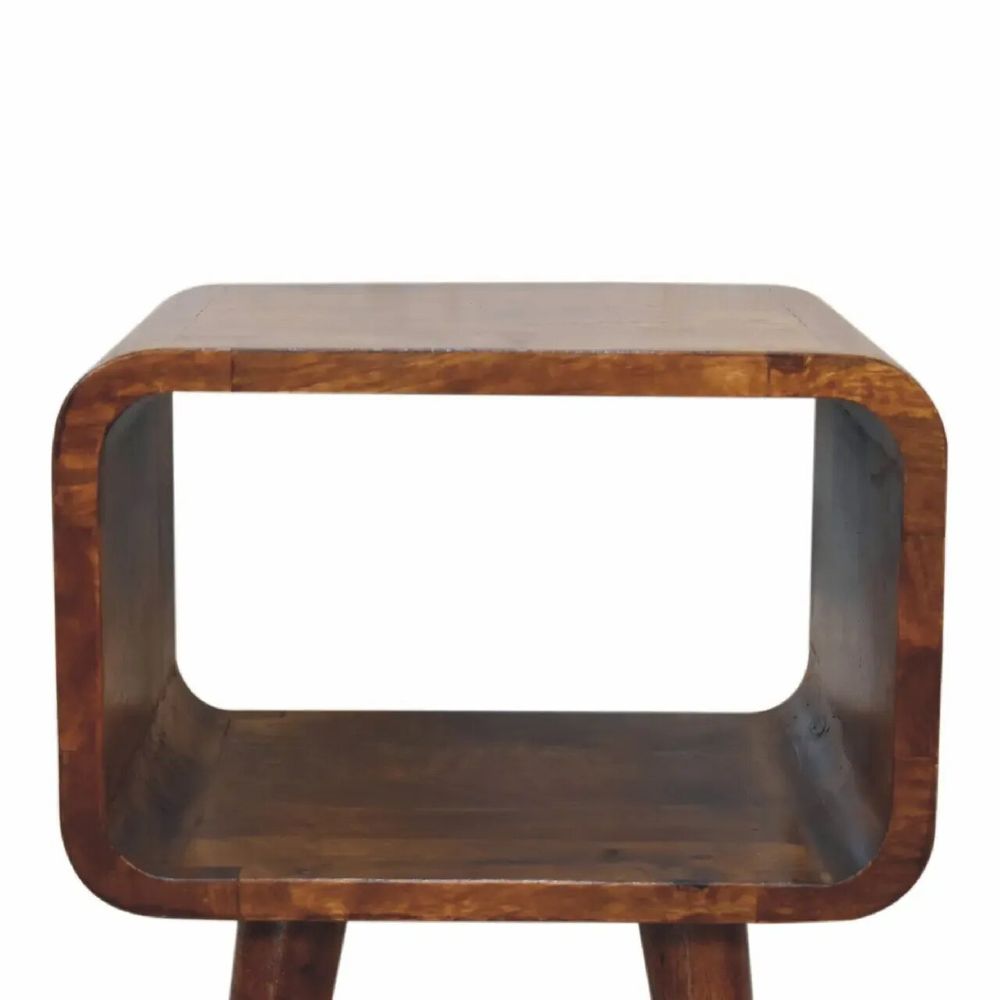 Night tables - Artisan Furniture Solid Wood Mini Curved Chestnut Nightstand, Open Shelf, Dark Brown - ARTISAN FURNITURE