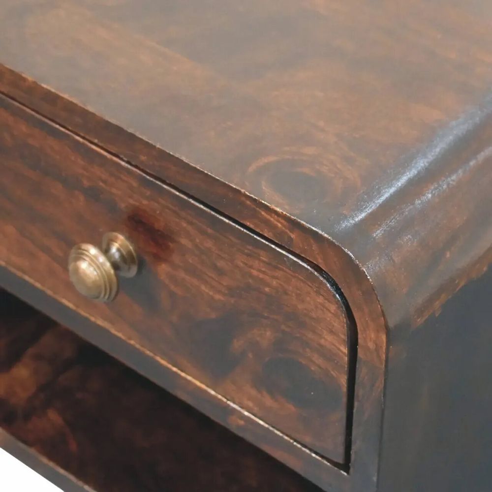 Night tables - Artisan Furniture Solid Wood Mini Curved California Walnut Wall Mounted Nightstand with Open Slot, 1 Drawer, Dark Brown - ARTISAN FURNITURE