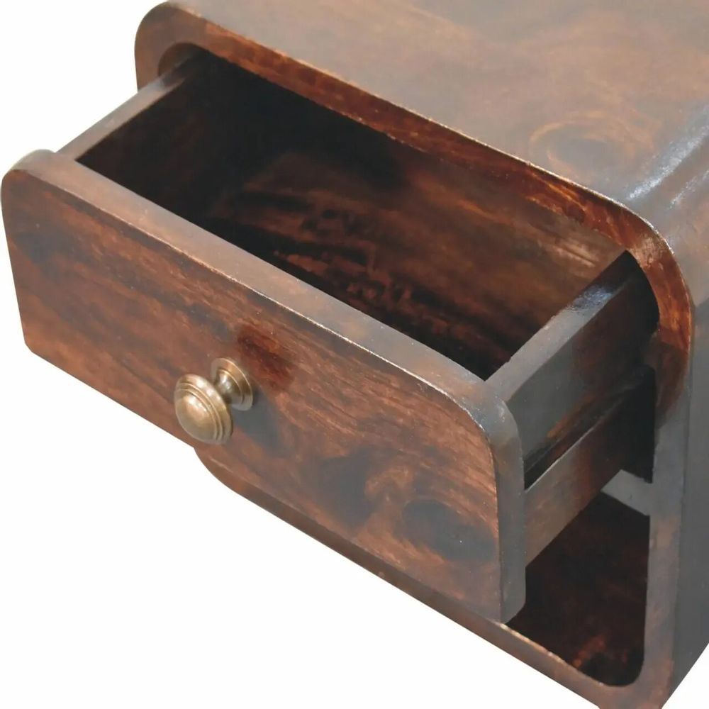 Night tables - Artisan Furniture Solid Wood Mini Curved California Walnut Wall Mounted Nightstand with Open Slot, 1 Drawer, Dark Brown - ARTISAN FURNITURE