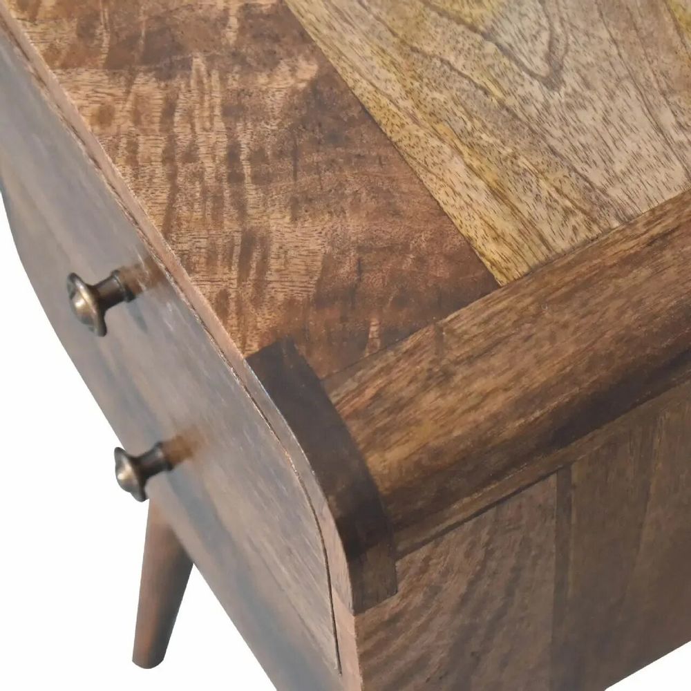 Tables de nuit - Artisan Furniture en bois massif Mini Courbé Gris lavéed Table de chevet, 2 Tiroirs, Marron - ARTISAN FURNITURE