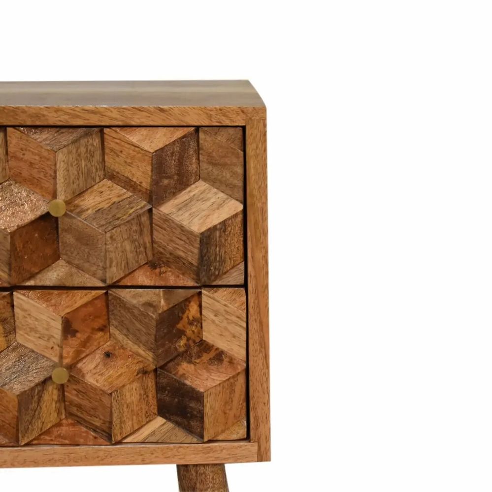 Tables de nuit - Artisan Furniture en bois massif Mini Cube Carved 2 Tiroir Table de chevet, Marron - ARTISAN FURNITURE