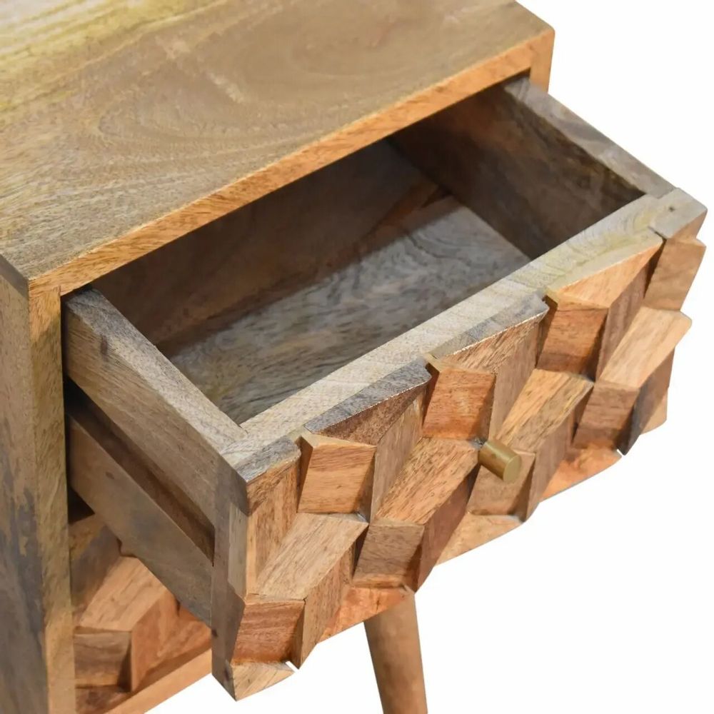 Tables de nuit - Artisan Furniture en bois massif Mini Cube Carved 2 Tiroir Table de chevet, Marron - ARTISAN FURNITURE