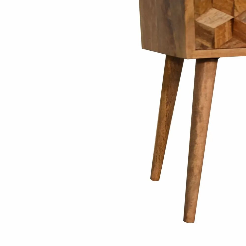 Tables de nuit - Artisan Furniture en bois massif Mini Cube Carved 2 Tiroir Table de chevet, Marron - ARTISAN FURNITURE