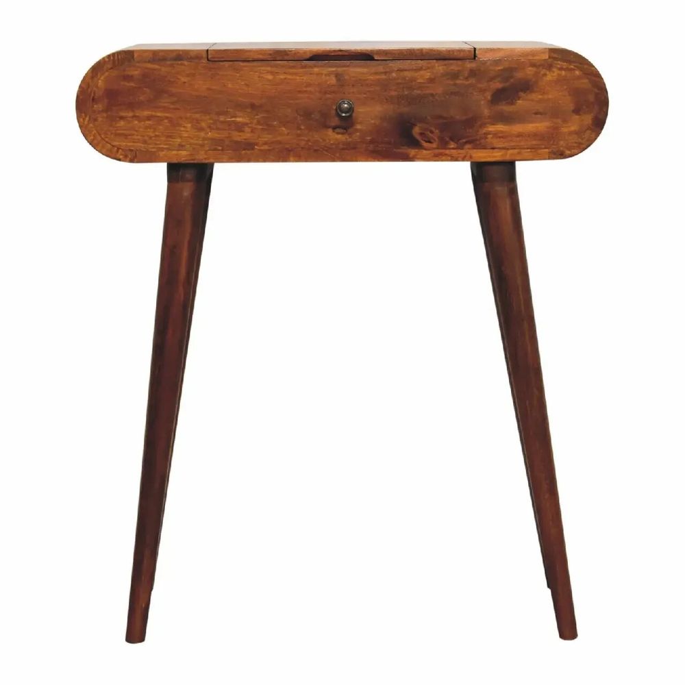 Autres tables  - Artisan Furniture en bois massif Mini Rond Commodenut coiffeuse pliante, 4 Rangement Compartments avec Miroir, Marron Foncé - ARTISAN FURNITURE