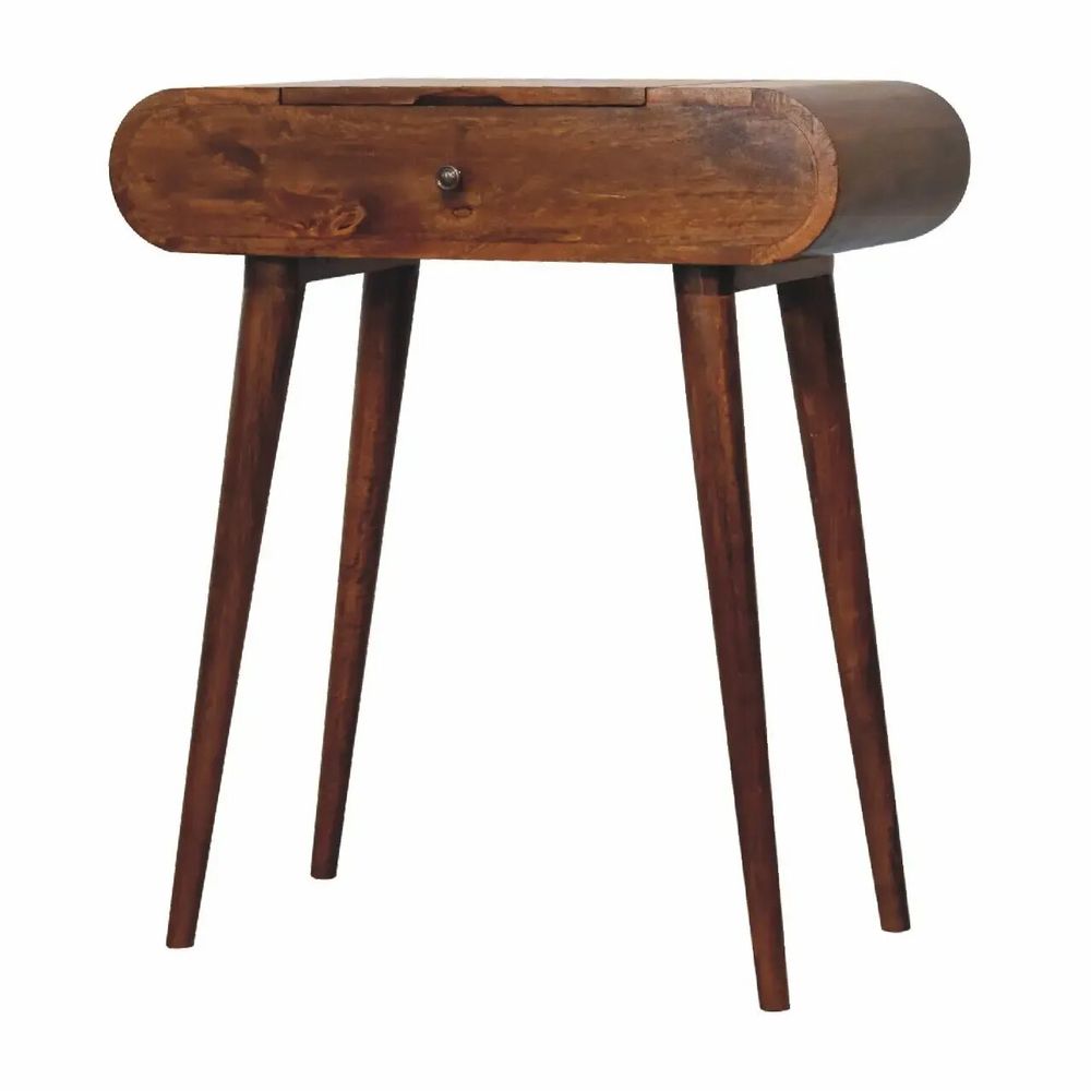 Autres tables  - Artisan Furniture en bois massif Mini Rond Commodenut coiffeuse pliante, 4 Rangement Compartments avec Miroir, Marron Foncé - ARTISAN FURNITURE