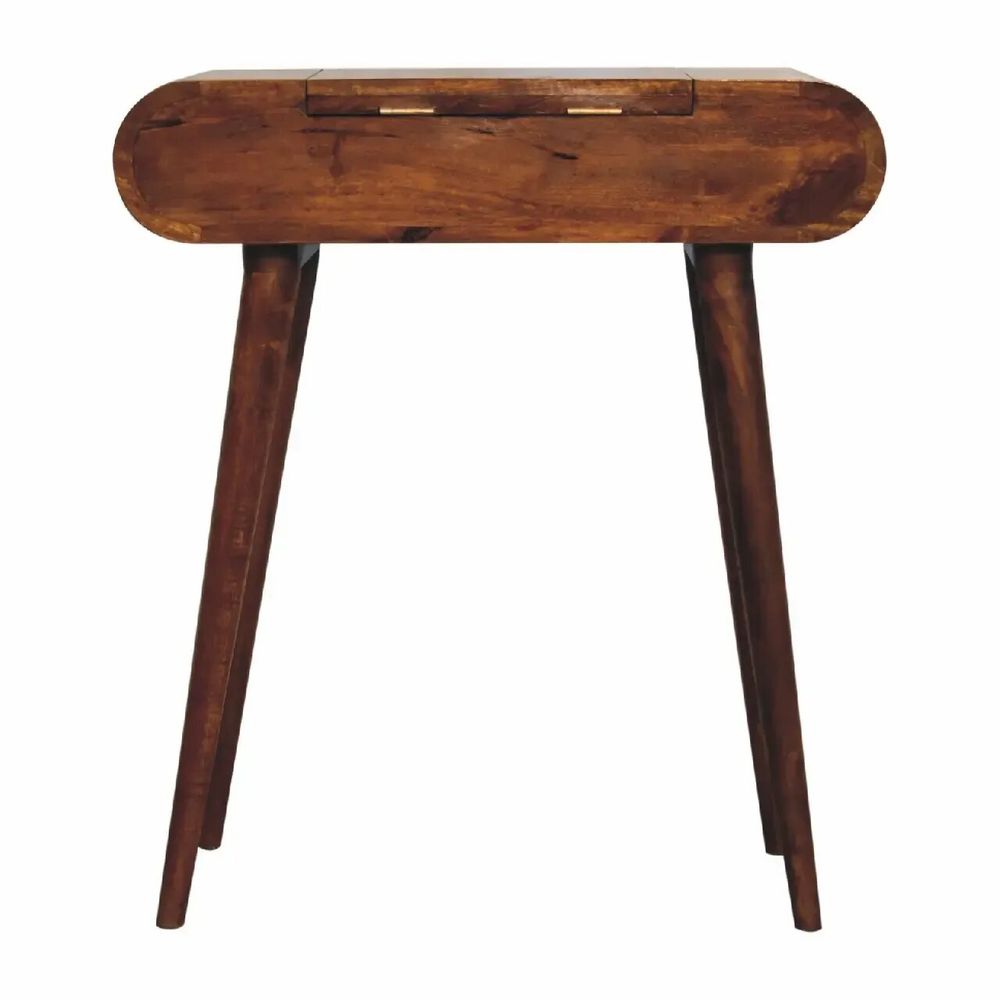 Autres tables  - Artisan Furniture en bois massif Mini Rond Commodenut coiffeuse pliante, 4 Rangement Compartments avec Miroir, Marron Foncé - ARTISAN FURNITURE