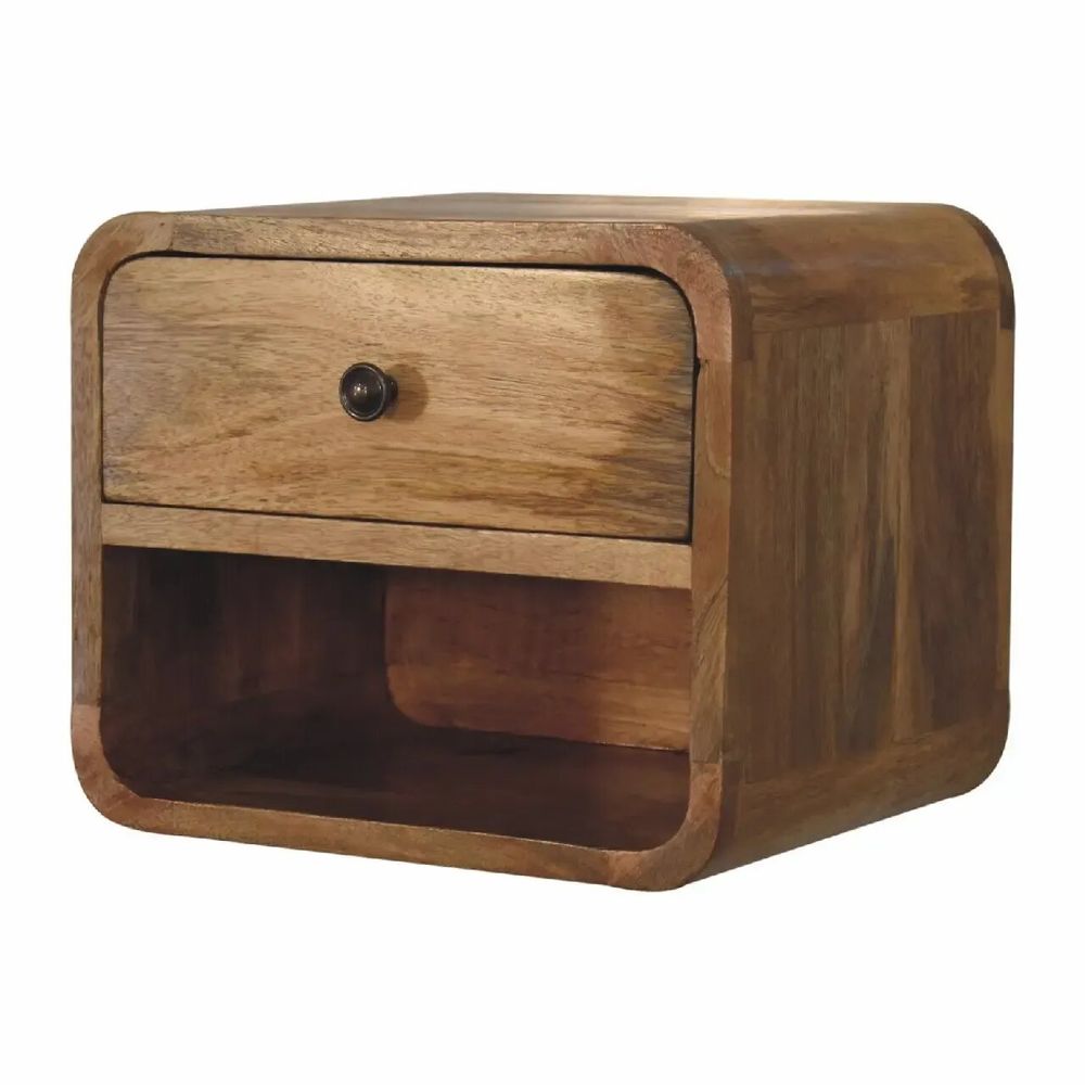 Tables de nuit - Artisan Furniture en bois massif Mini Suspendu Ouvert Table de chevet, 1 Tiroir et 1 Niche ouverte, Chêne clair, Marron - ARTISAN FURNITURE