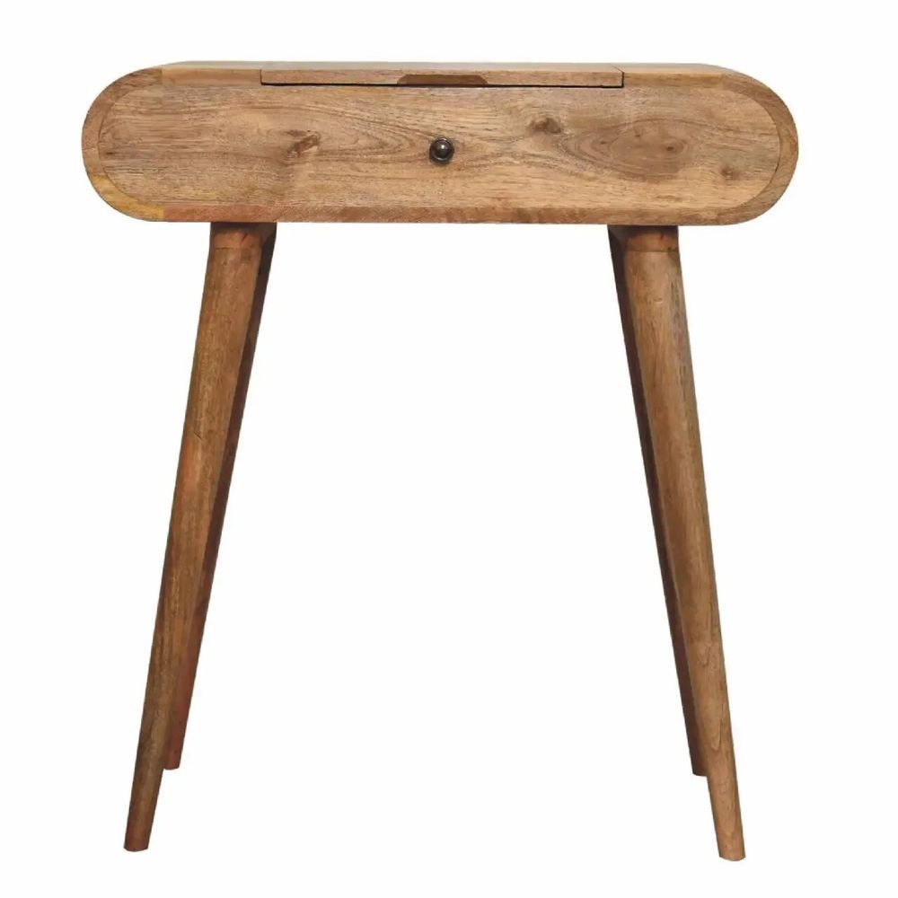 Autres tables  - Artisan Furniture en bois massif Mini Rond Dressing Table, 1 Tiroir avec Rangement Compartments, Pieds nordiques, Chêne clair, Marron - ARTISAN FURNITURE