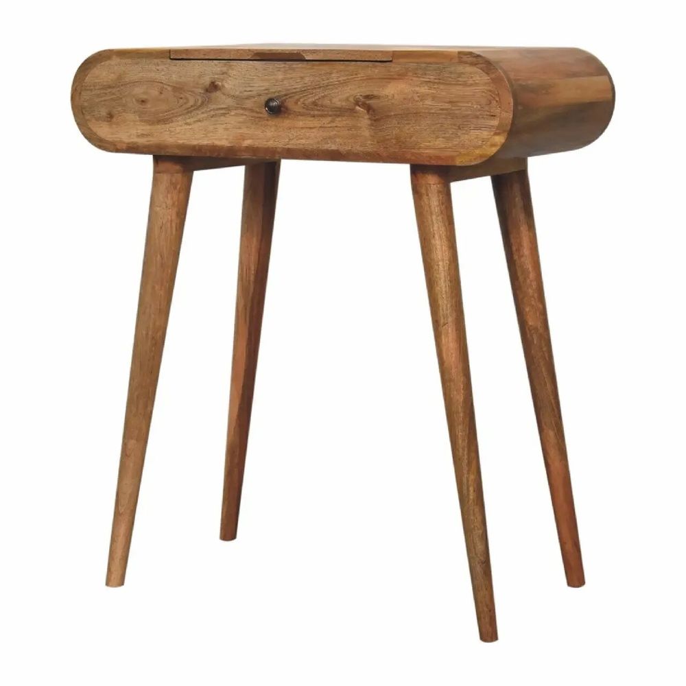 Autres tables  - Artisan Furniture en bois massif Mini Rond Dressing Table, 1 Tiroir avec Rangement Compartments, Pieds nordiques, Chêne clair, Marron - ARTISAN FURNITURE