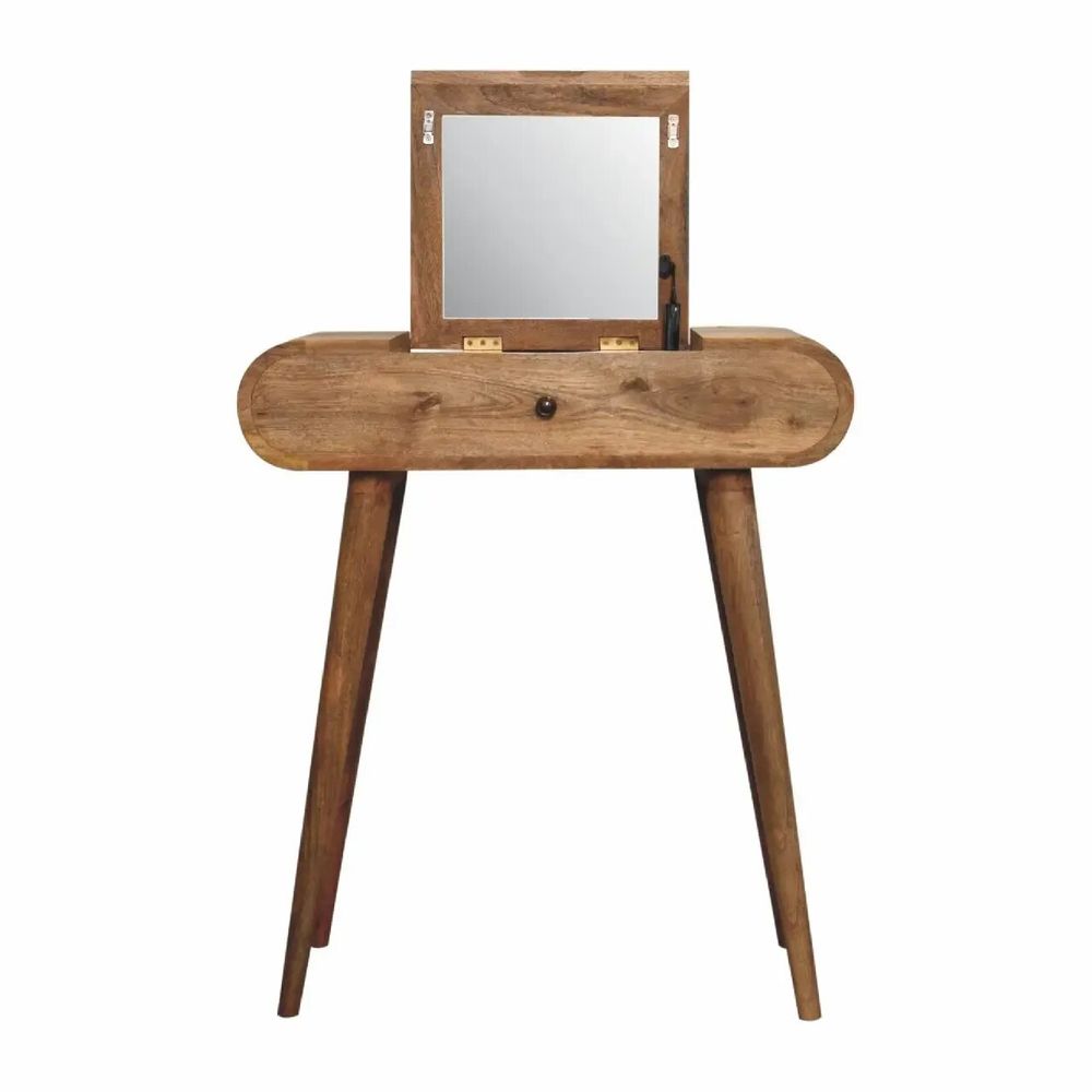 Autres tables  - Artisan Furniture en bois massif Mini Rond Dressing Table, 1 Tiroir avec Rangement Compartments, Pieds nordiques, Chêne clair, Marron - ARTISAN FURNITURE