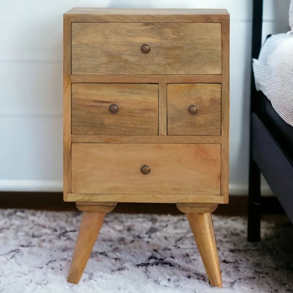 Night tables - Artisan Furniture Solid Wood Wall Mounted Rounded Nightstand, 4 Drawers, Light Brown - ARTISAN FURNITURE