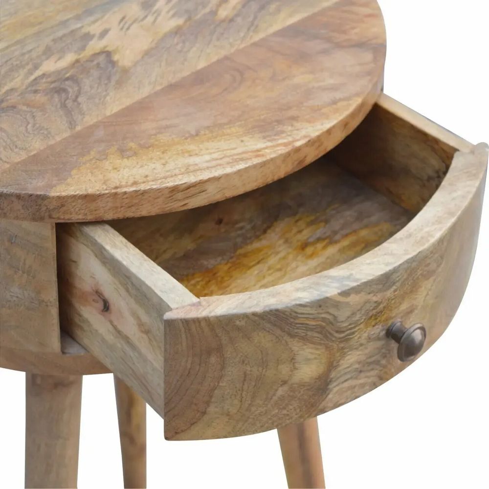 Tables de nuit - Artisan Furniture en bois massif Nordique De forme circulaire Table de chevet, 1 Tiroir, Beige - ARTISAN FURNITURE