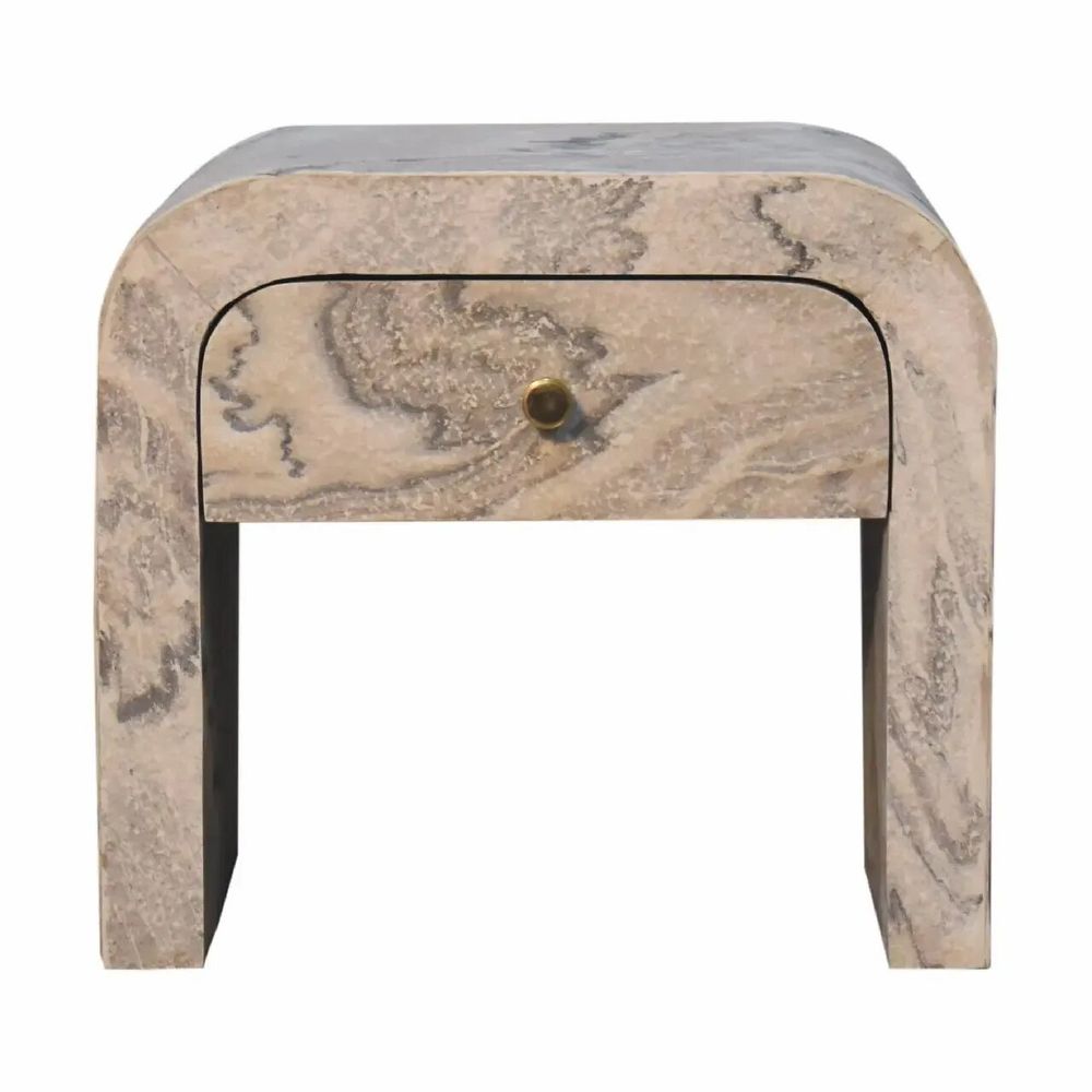 Night tables - Artisan Furniture Solid Wood Nouveau Nightstand, 1 Drawer, Laminated Marble Effect-White - ARTISAN FURNITURE