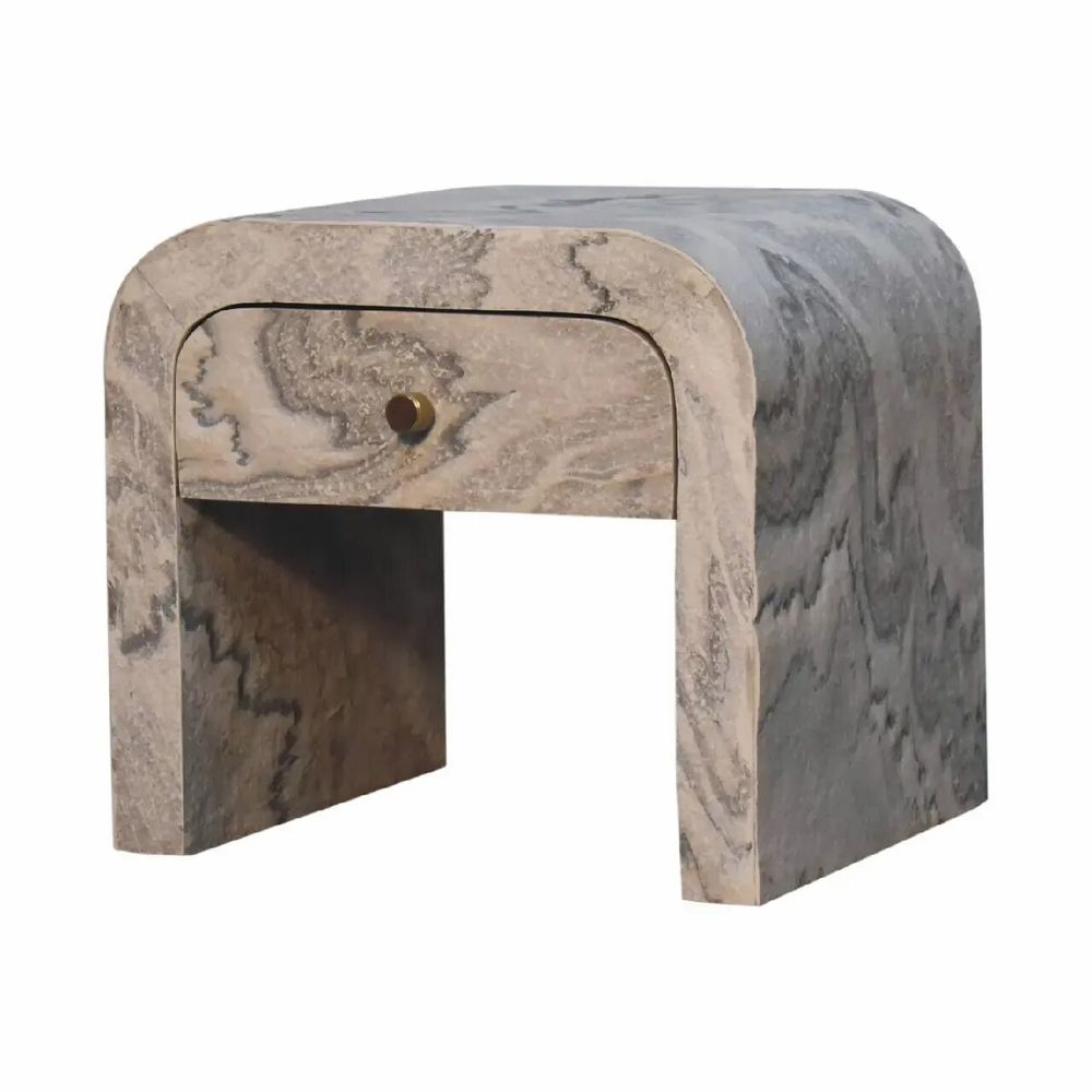Night tables - Artisan Furniture Solid Wood Nouveau Nightstand, 1 Drawer, Laminated Marble Effect-White - ARTISAN FURNITURE