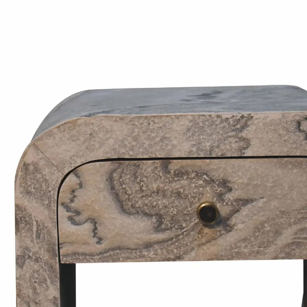 Night tables - Artisan Furniture Solid Wood Nouveau Nightstand, 1 Drawer, Laminated Marble Effect-White - ARTISAN FURNITURE