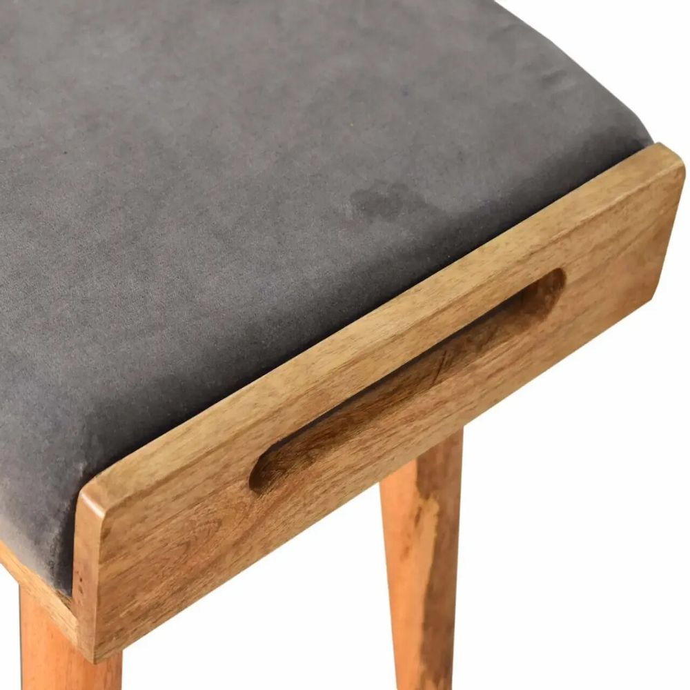 Stools - Artisan Furniture Solid Wood Upholstered Grey Velvet Tray Style Footstool, Brown & Grey - ARTISAN FURNITURE