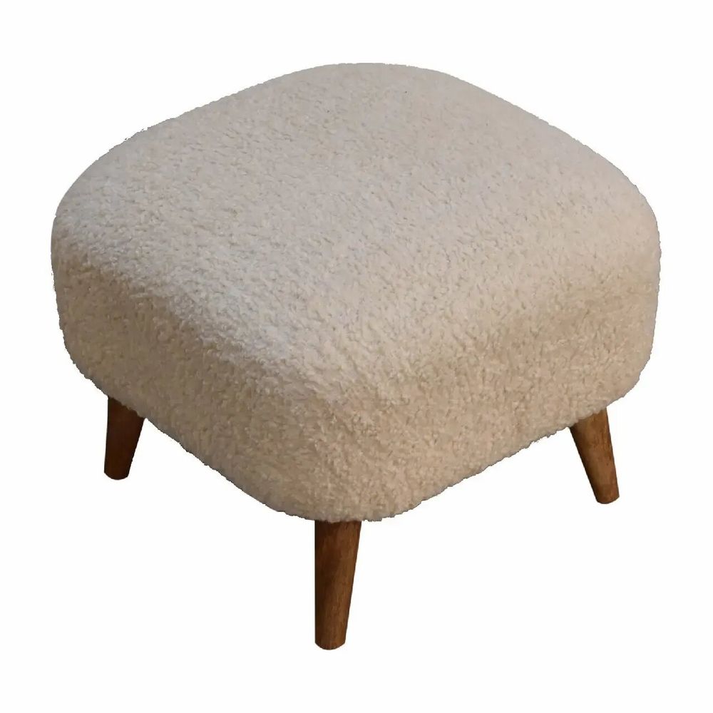 Poufs - Artisan Furniture en bois massif Rembourré Boucle Cream Square Repose-pieds, Marron et Cream - ARTISAN FURNITURE