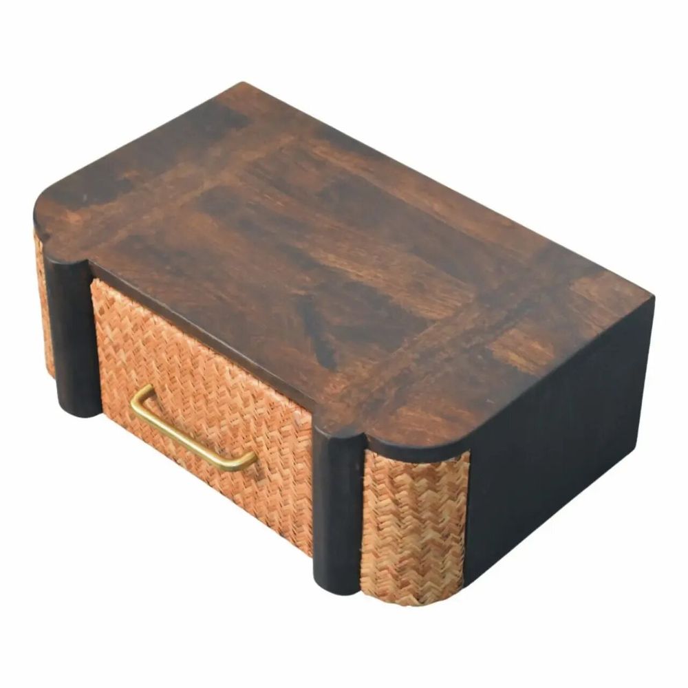 Night tables - Artisan Furniture Solid Wood Rattan Curve Wall-Mounted Drawer, 1 Drawer, Dark Brown - ARTISAN FURNITURE