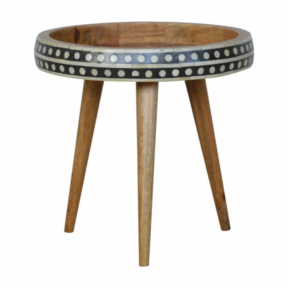Other tables - Artisan Furniture Solid Wood Small Dotted Bone Inlay Pattern End Table, Open Storage, Beige - ARTISAN FURNITURE