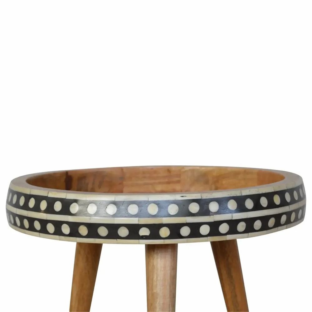 Other tables - Artisan Furniture Solid Wood Small Dotted Bone Inlay Pattern End Table, Open Storage, Beige - ARTISAN FURNITURE