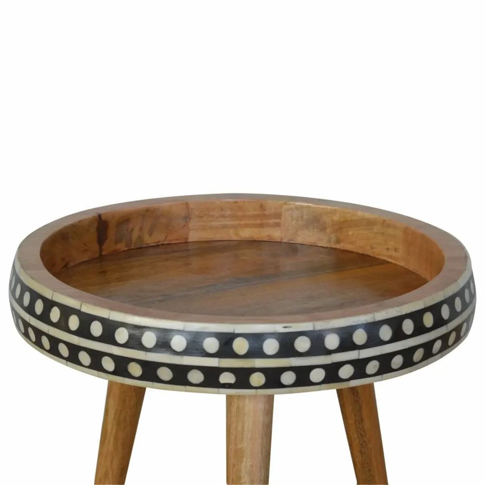 Other tables - Artisan Furniture Solid Wood Small Dotted Bone Inlay Pattern End Table, Open Storage, Beige - ARTISAN FURNITURE