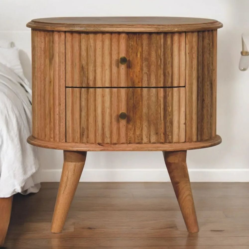 Night tables - Artisan Furniture Solid Wood Soba Nordic Nightstand, 2 Drawers, Beige - ARTISAN FURNITURE