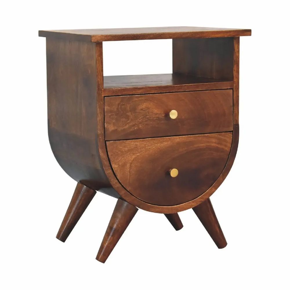 Night tables - Artisan Furniture Solid Wood Split Chestnut Nightstand, 2 Drawers, 1 Open Slot, Dark Brown - ARTISAN FURNITURE