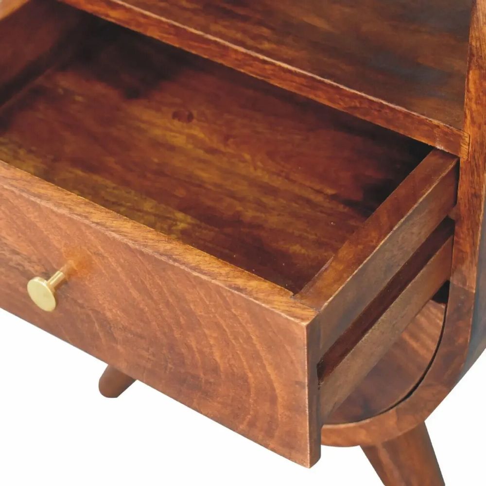 Night tables - Artisan Furniture Solid Wood Split Chestnut Nightstand, 2 Drawers, 1 Open Slot, Dark Brown - ARTISAN FURNITURE