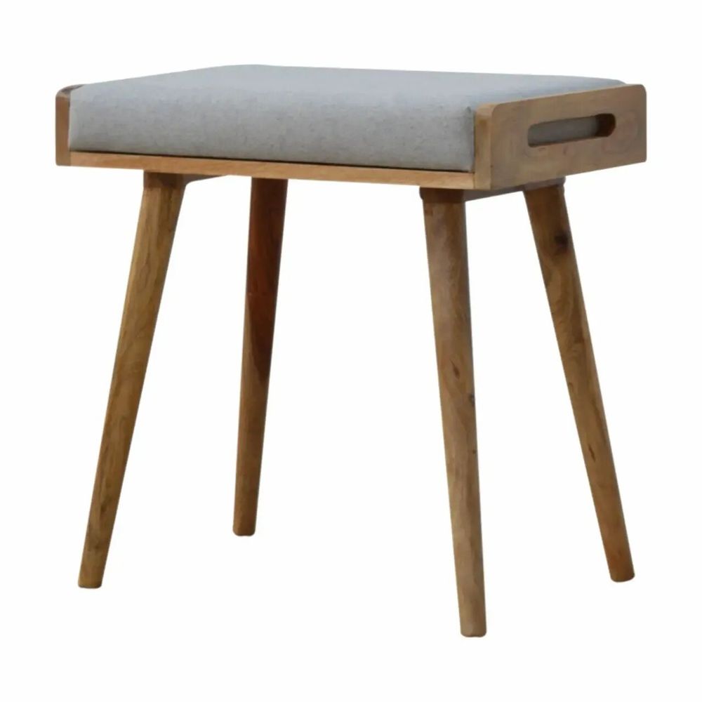 Stools - Artisan Furniture Solid Wood Tweed Tray Style Footstool, Upholstered, Nordic Legs, Grey and Brown - ARTISAN FURNITURE