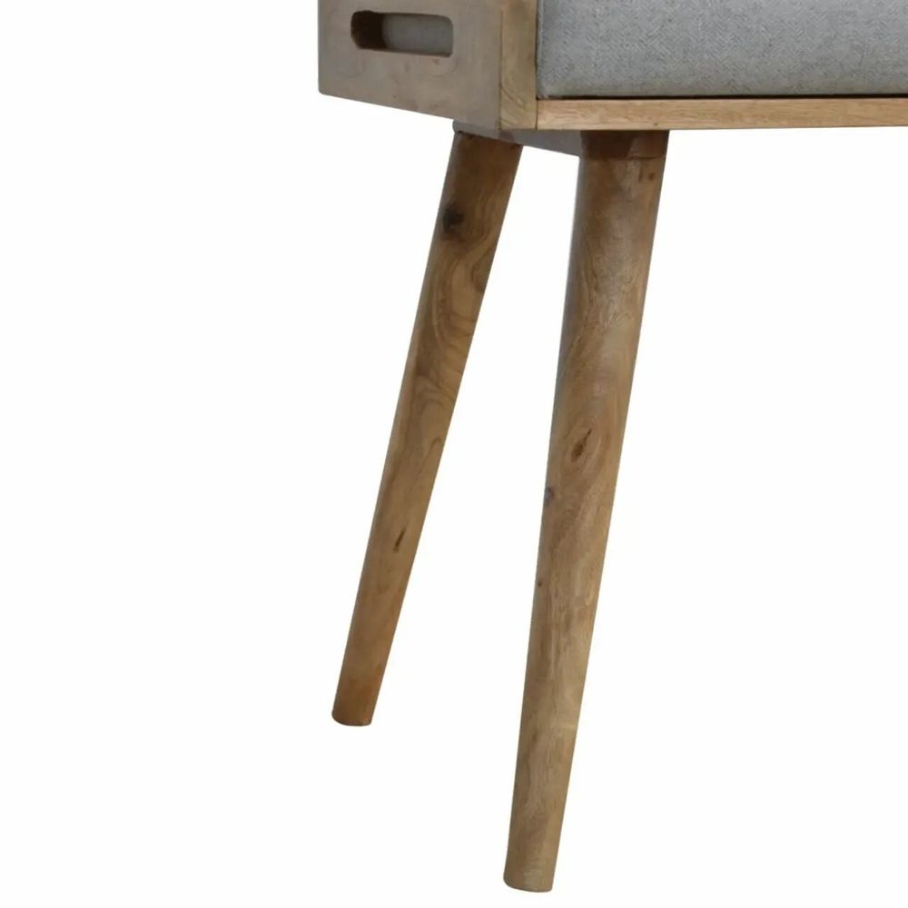 Stools - Artisan Furniture Solid Wood Tweed Tray Style Footstool, Upholstered, Nordic Legs, Grey and Brown - ARTISAN FURNITURE