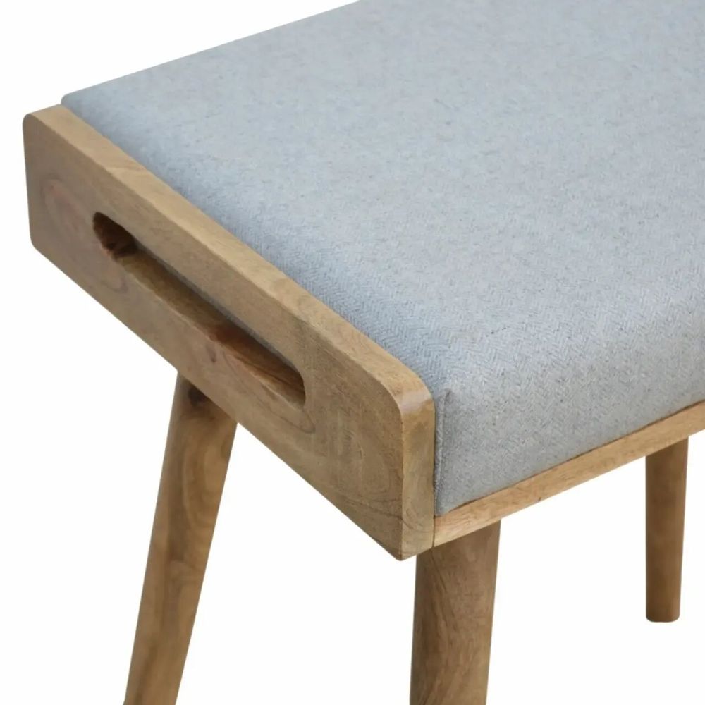 Stools - Artisan Furniture Solid Wood Tweed Tray Style Footstool, Upholstered, Nordic Legs, Grey and Brown - ARTISAN FURNITURE