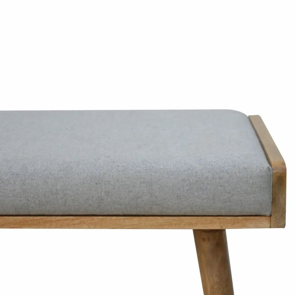 Stools - Artisan Furniture Solid Wood Tweed Tray Style Footstool, Upholstered, Nordic Legs, Grey and Brown - ARTISAN FURNITURE