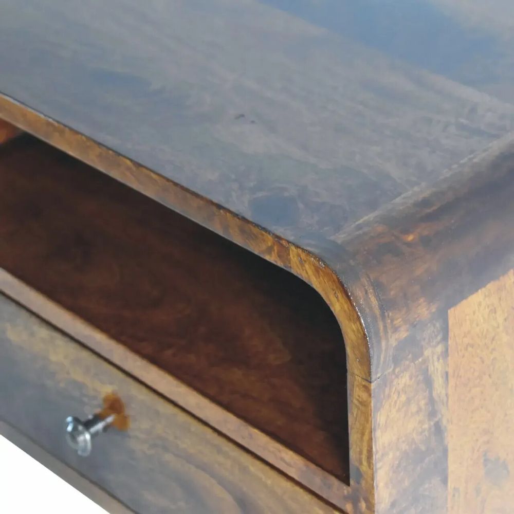 Night tables - Artisan Furniture Solid Wood Large Chestnut Curve Floating Nightstand, 1 Drawer and Open Slot, Dark Brown - ARTISAN FURNITURE