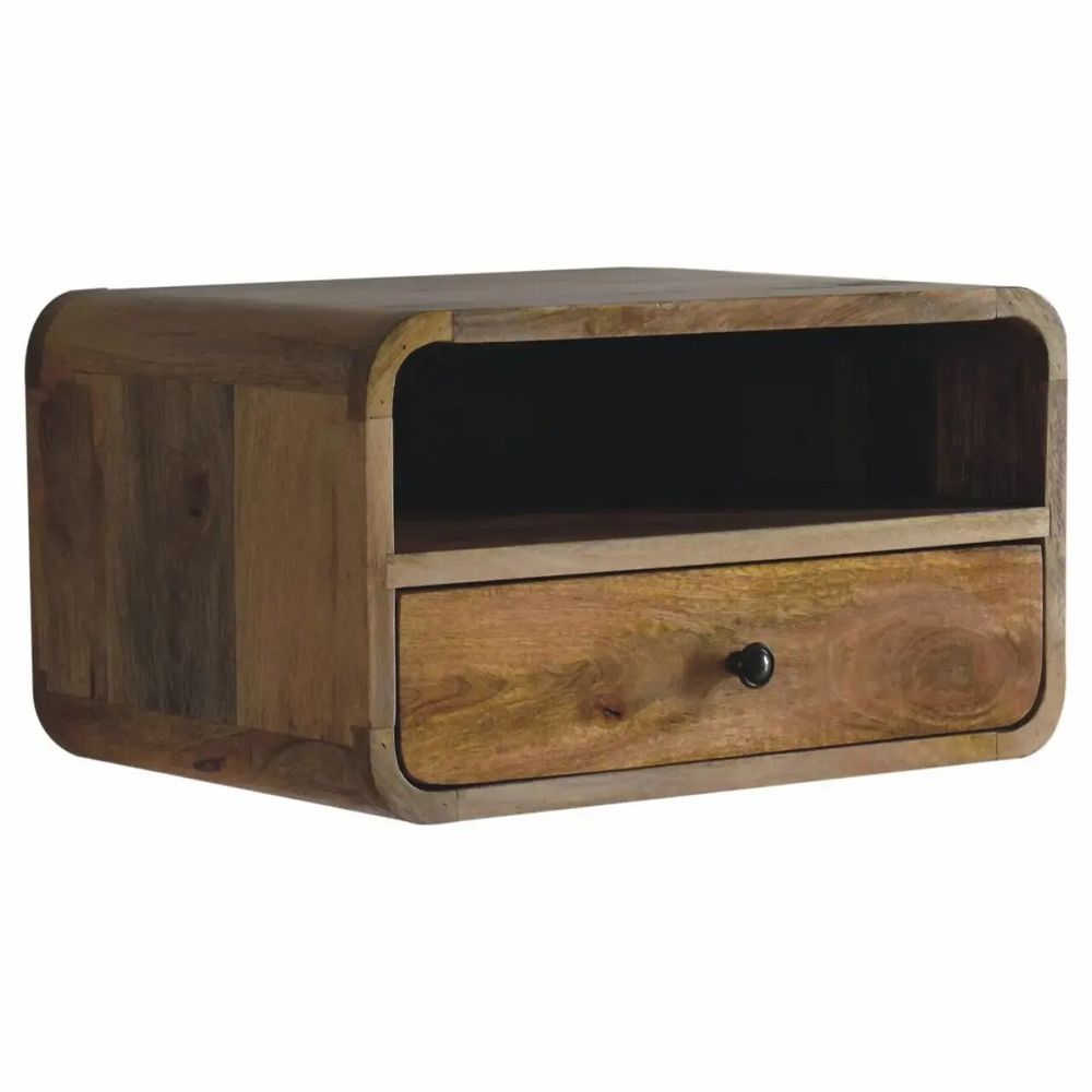 Tables de nuit - Artisan Furniture Grande Table de Nuit Murale Courbe Oak-ish, 1 Tiroir et Fente Ouverte, Beige - ARTISAN FURNITURE