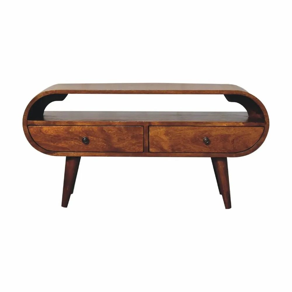 Meubles TV - Artisan Furniture Meuble TV Circulaire en Châtaignier, 2 Tiroirs, 1 Fente Ouverte, Marron Foncé - ARTISAN FURNITURE