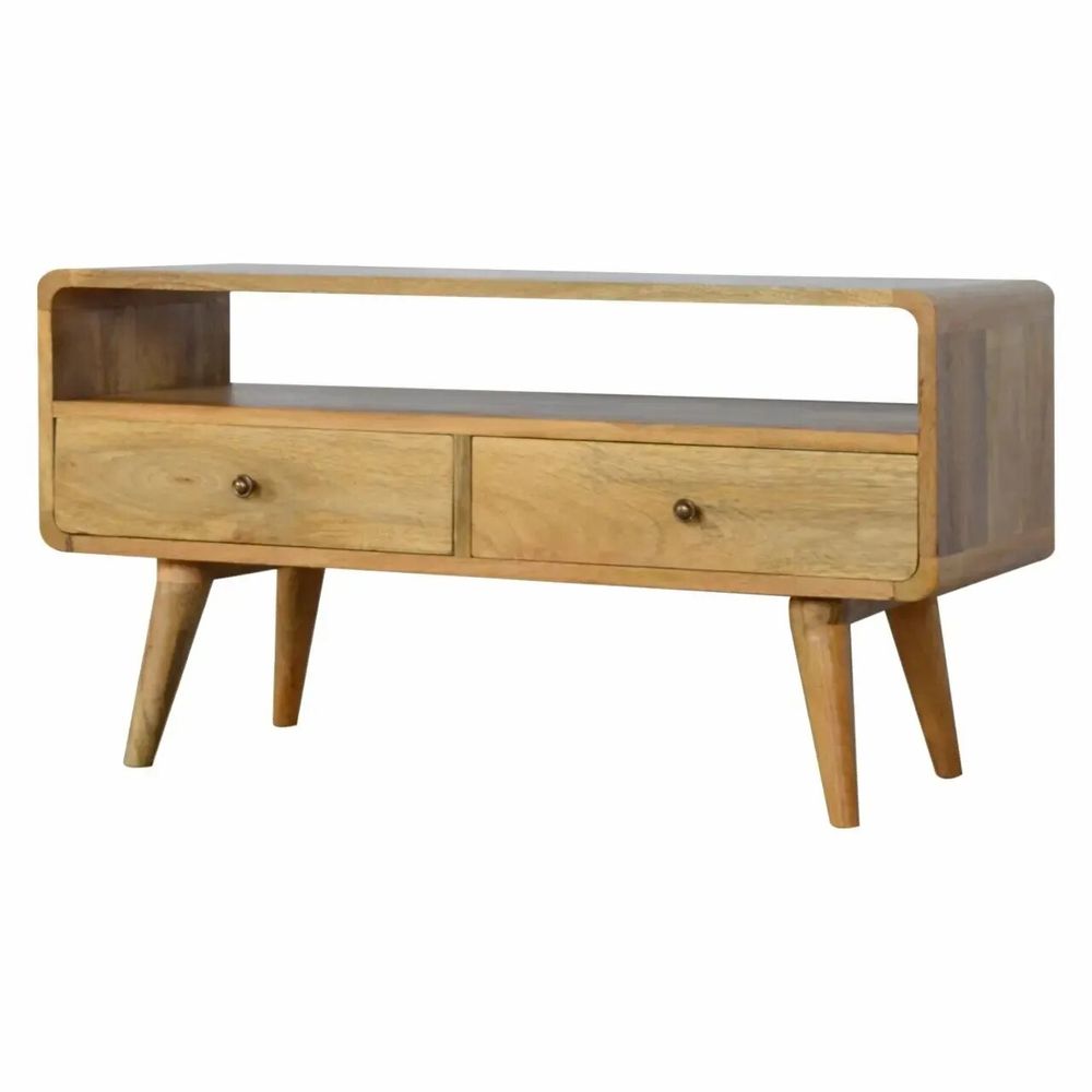 Meubles TV - Artisan Furniture Meuble TV Courbe Oak-ish, 2 Tiroirs et Fente Ouverte, Beige - ARTISAN FURNITURE